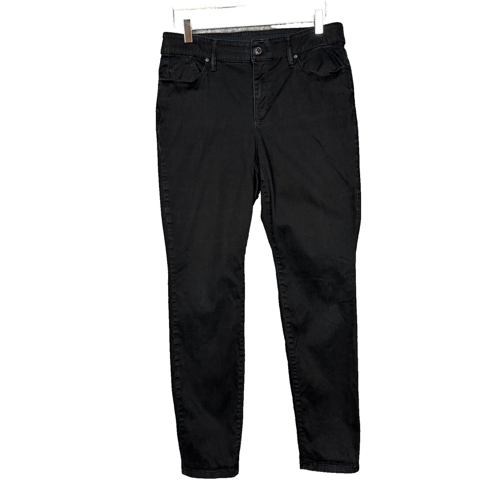 Chicos Pants Womens 1R 8 Black Elastic Waist 5 Pocket Jeans Style Cotton Stretch